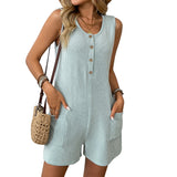 2025 Summer New Women's Button Door Casual Vest Conjoined Shorts HZ0108