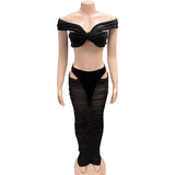 2025 New Women's Sexy Hottie Tsets High Waist Splicing Perspective Half-Body Dress Set HZ0108