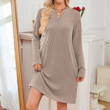 TK2025 Autumn And Winter New Loose V-Neck Pocket Leisure Long-Sleeved Home Dress HZ0108