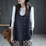 2025 Spring And Summer New Large-Size Hollow Knitted Horse Jacket Vest Lady Loose Wearing Casual Sleeveless Vest Shoulders HZ0108
