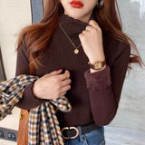 Half-High Collar One-Piece Velvet Bottom Shirt For Women With Autumn And Winter New Plus-Thick Sweater Knitted Cotton Jersey HZ0108