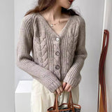 Korean Vintage Vintage V-Neck Single-Row Knitted Cardigan Women's Lazy Casual Casual Sleeve Sweater Coat HZ0108