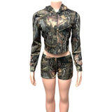 2025 New Women's Fashion Sexy Hot Babes Print Long-Sleeved Hooded Hoodie Shorts Two-Set HZ0108