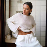 Slave Knitted Jersey 2025 Spring And Summer New Female Perspective Thin Round Collar Horn Sleeve Knit T-Shirt HZ0108