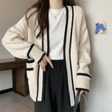 Autumn And Winter Women's Korean Version Of Loose Lazy Wind In The Long Pocket College Fashion Sweater Knitted Open Shirt Coat Woman HZ0108