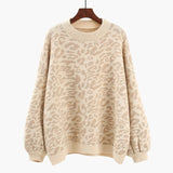 Leopard-Print Round Collar Collar Sweater Women's New Retro Loose Lazy Wind Thick Knitwear Women's Clothing In Autumn And Winter 2025 HZ0108