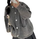 Autumn And Winter New Korean Version Of The Design Sense Three-Dimensional Flower Round-Neck Sweater Gentle Lazy Wind Loose Knitted Shirt Jacket HZ0108