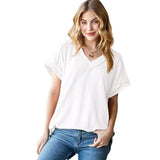 2025 Tiktok Casual Pit Strips Knitted Loose V-Neck Short-Sleeved T-Shirt HZ0108