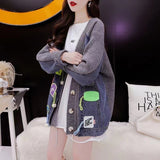 Designing Denim Splicing Sweater Women's Cardigan 2025 New Autumn And Winter Loose Lazy Knit Coat Top HZ0108