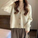 Korean Gentle Wind Solid Color Simple Jump Sweater Women's Coat Spring And Autumn New Slim Slim Short Knitted Open Shirt HZ0108