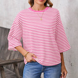 2026 New Lady Round Neck Striped Back With Bow Knitting Top HZ0108