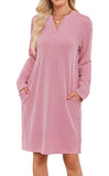 TK2025 Autumn And Winter New Loose V-Neck Pocket Leisure Long-Sleeved Home Dress HZ0108