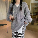 Soft Glutinous Gentle Wind V-Neck Loose-Fitting Cover Solid Color Jasmine Sweater Autumn And Winter Women Wear Knitted Shirt Tops Women HZ0108
