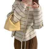 Korean Striped Loose Lazy Knitted Jersey 2025 Autumn And Winter Women's Simple Round Jump Sweater Coat HZ0108