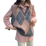 College Wears Knitted Vest Women's Spring And Autumn 2025 New External Vest Stacked With Autumn Lingg V-Neck Sweater HZ0108