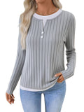Mid-Winter 2025 New Lady Fake Two Round Collar Button Cover Long-Sleeved T-Shirt HZ0108