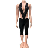 2025 New Women's Sexy Deep V Ice Silk Hanging Back Tight Five-Point Trousers Two Sets HZ0108