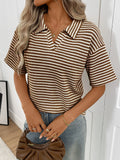 Tiktok New 2026 Lady Collar Solid Color Knitting Jersey Loose Short-Sleeved T-Shirt HZ0108