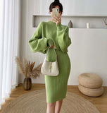 Autumn And Winter Korean Version Of Lazy Sweater Women Loose Chic Hoodie Top Two Sets Of Knitted Sling Vest Dress HZ0108