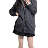JK Uniforms Fall College Outside The Wind Loose Solid Sweater Knitted Cardigan Thin Coat Women's Top HZ0108
