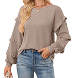 TK2025 Autumn And Winter Women's New Casual Loose Round Lantern Sleeves T-Shirt HZ0108