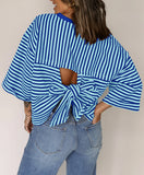 2026 New Lady Round Neck Striped Back With Bow Knitting Top HZ0108