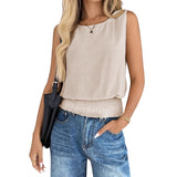 Tiktok Summer 2026 New Women's Round Collar Sleeveless Hem To The Folding Casual Vest HZ0108