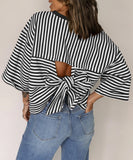 2026 New Lady Round Neck Striped Back With Bow Knitting Top HZ0108