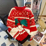 Christmas Atmosphere Red Sweater Women's Autumn And Winter 2025 New Lazy Wind Round Collar Cover Long-Sleeved Knitted Shirt Top HZ0108