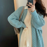 Autumn 2025 Women's New Long Knitted Cardigan Long Sleeve Lazi Sweater Coat Outside The Wind HZ0108