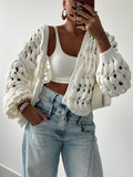 2025 New Women's Fashion High-End Feel Hollow Knitted Open Shirt HZ0108