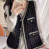 French Small Fragrant Breeze Vest Women's Knitted Jacket 2025 Spring And Autumn New Women's Marinade Velvet Horse Vest Outside HZ0108