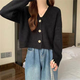 Korean Gentle Wind Solid Color Simple Jump Sweater Women's Coat Spring And Autumn New Slim Slim Short Knitted Open Shirt HZ0108