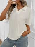 Tiktok New 2026 Lady Collar Solid Color Knitting Jersey Loose Short-Sleeved T-Shirt HZ0108