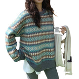 Vintage Jaccupy Rhyme Loose Knitted Sweater Female Students 2025 New Autumn And Winter Wear Lazy Wind HZ0108