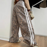 Loose Leopard-Print Trousers Women's Autumn And Winter Design Retro Print Striped Trousers HZ0108