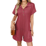 2025 Summer New Collar Button Loose Pocket Short Sleeve Jumpsuit HZ0108