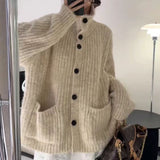 Korean Wearing A Lazy Wind Collar Sweater Autumn And Winter Women's High Sense Of Loose Soft Knitted Knitted Jacket Coat HZ0108