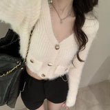 Imitation Of Sting Velvet Knitted Jersey Pure Spring And Autumn 2025 New Sweater Coat Women Winter Short Top HZ0108