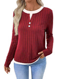 Mid-Winter 2025 New Lady Fake Two Round Collar Button Cover Long-Sleeved T-Shirt HZ0108