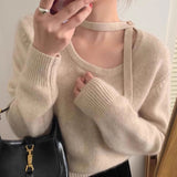 Solid Color Design Feeling Hanging Neck With Low Round Collar Sweater Women In Autumn And Winter Small Man With Soft Knitted Knitted Shirt Woman HZ0108