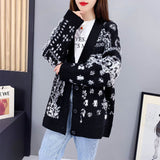 Japan And South Korea Hit The Long Sweater In The Lazy Wind 2025 Autumn And Winter New V-Necked Wreasted Loose Knitted Coat HZ0108