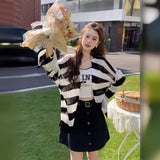 2025 Color New Korean Version Of The Mahai Hair Anti-Sleeve Loose Striped Knitted Shirt Women's Top Coat HZ0108