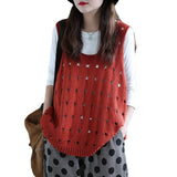 2025 Spring And Summer New Large-Size Hollow Knitted Horse Jacket Vest Lady Loose Wearing Casual Sleeveless Vest Shoulders HZ0108
