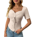 2025 Summer New Fashion Folding Drawstring Sexy Short-Sleeved Top HZ0108