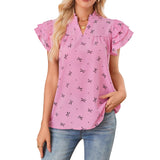 2025 Explosion Lady V-Neck Multi-Layer Lotus Leaf Sleeve Sweet Chiffon Top HZ0108