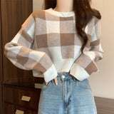 Gentle Lattice Lattice Short Jacket Bottom Sweater In Autumn And Winter New Knitted Knitted Collar Top HZ0108