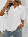 Tiktok New 2026 Lady Collar Solid Color Knitting Jersey Loose Short-Sleeved T-Shirt HZ0108