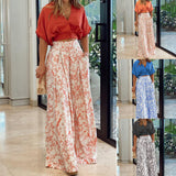 2026 Spring New Set Shirt Blouse V-Neck Fashion Print Wide Leg Trousers Fashion Set HZ0108
