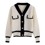 Small Fragrant Knitted Sweater Women 2025 Spring And Autumn New Hit-Colored Cardigan Jacket Casual Temperament V Collar Blouse Tide HZ0108